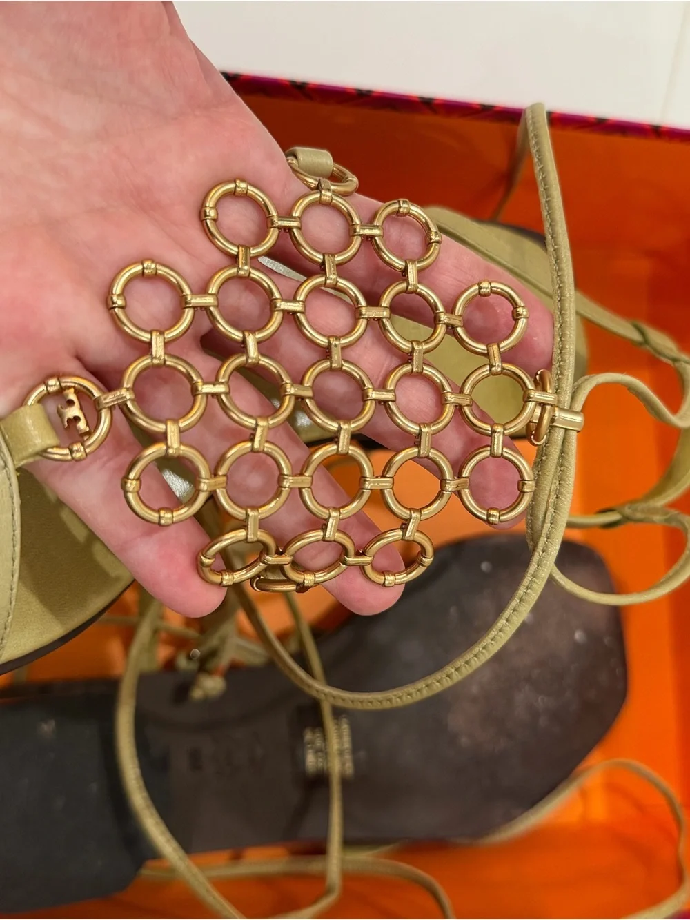 Tory Burch Gold Ring-Accent Lace-Up Women’s Sandals